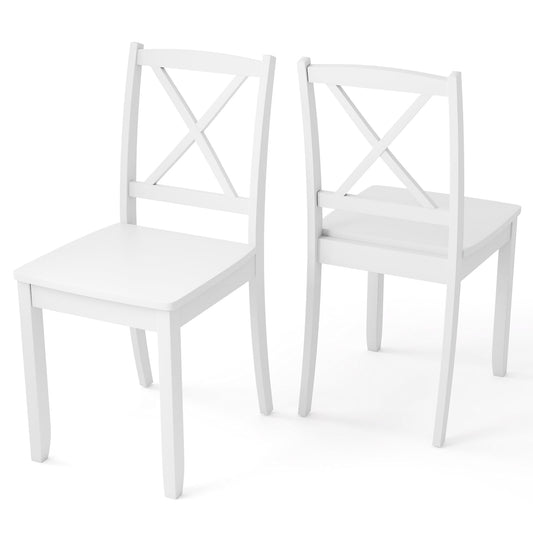 Wood Dining Chair Set of 2 with Rubber Wood Legs-White