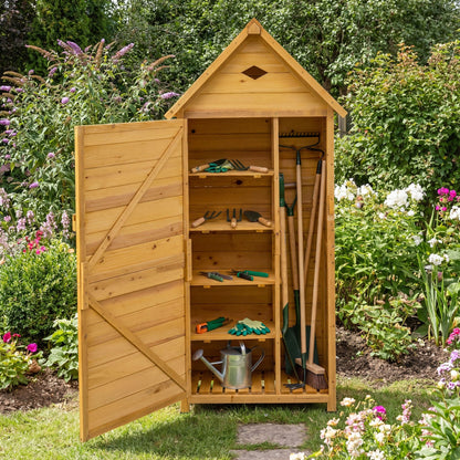 Wood Garden Storage Shed Outdoor Storage Cabinet with Lockable Door-Yellow