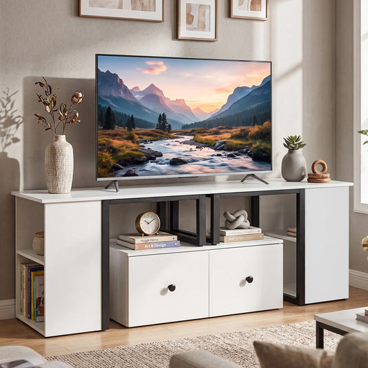 Wood TV Cabinet Lowboard TV Stand with 2 Large Drawers-White