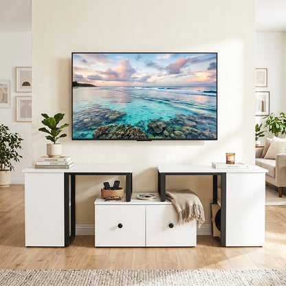 Wood TV Cabinet Lowboard TV Stand with 2 Large Drawers-White