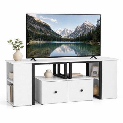 Wood TV Cabinet Lowboard TV Stand with 2 Large Drawers-White