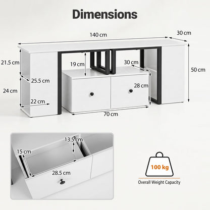 Wood TV Cabinet Lowboard TV Stand with 2 Large Drawers-White