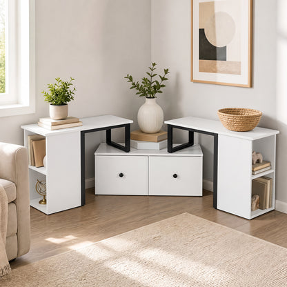 Wood TV Cabinet Lowboard TV Stand with 2 Large Drawers-White