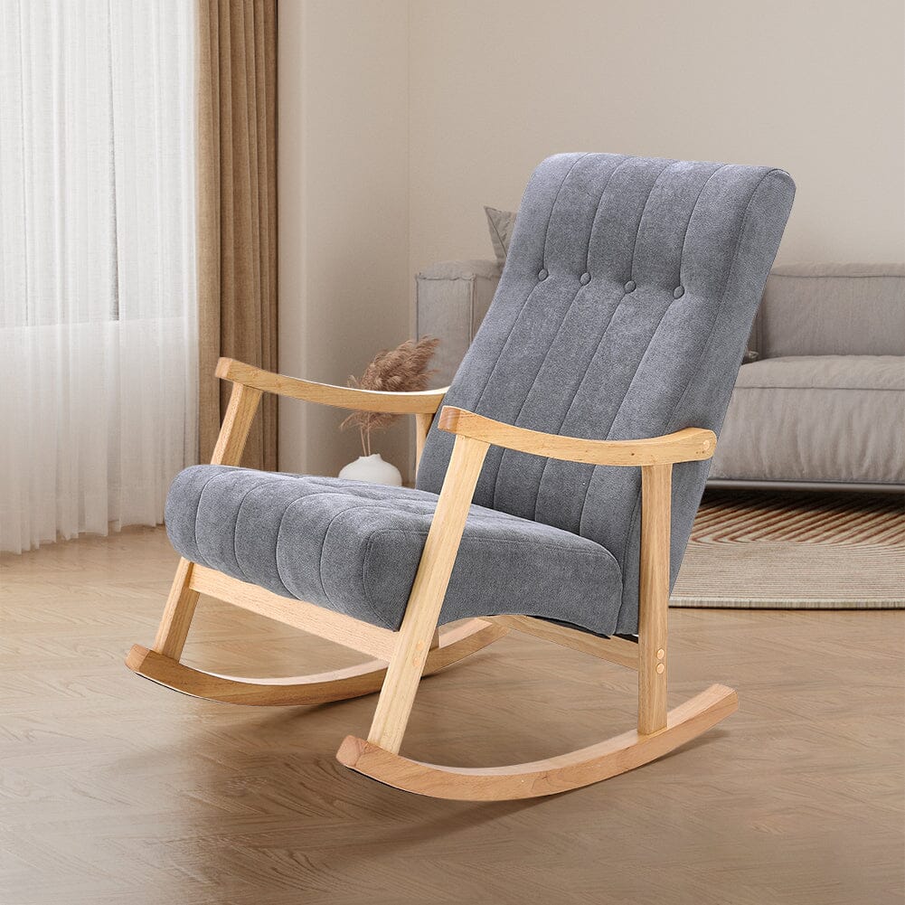 Solid Wood Rocking Chair with Velvet Upholstered