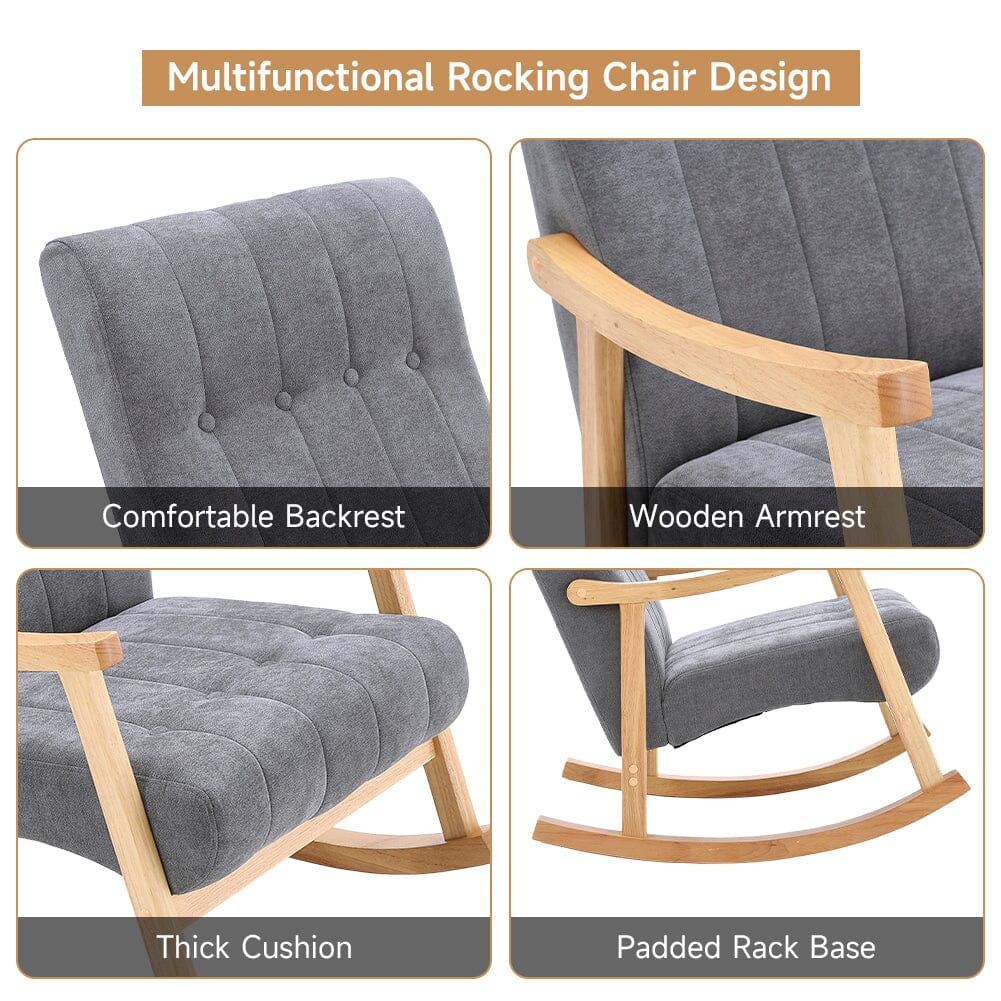 Solid Wood Rocking Chair with Velvet Upholstered