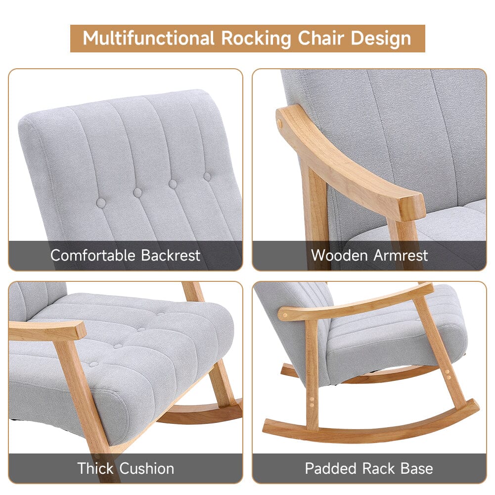 Solid Wood Rocking Chair with Velvet Upholstered