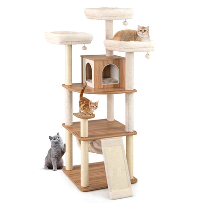 168cm Wooden Scratching Post with Cave &amp; Ladder &amp; Mats &amp; Balls &amp; Hammock Cat Scratching Post