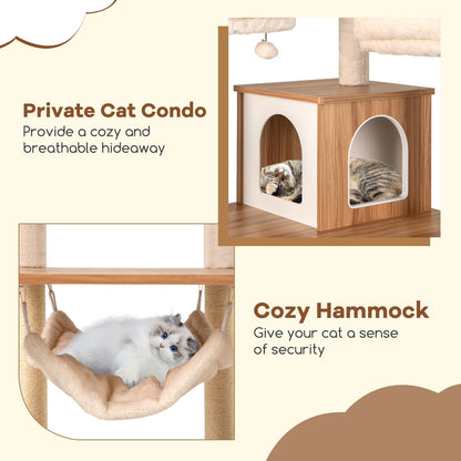168cm Wooden Scratching Post with Cave &amp; Ladder &amp; Mats &amp; Balls &amp; Hammock Cat Scratching Post