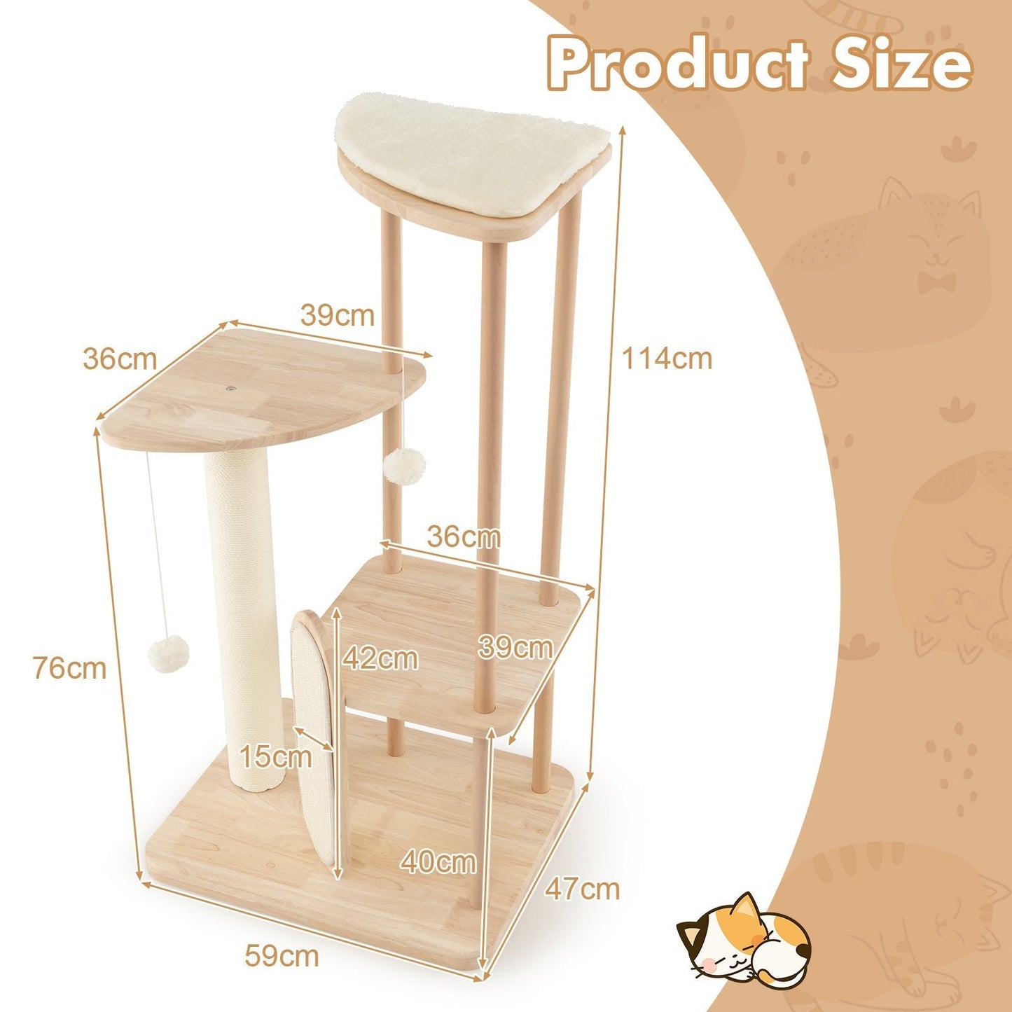 Multi-level Modern Wood Cat Tree with Scratching Board and Post