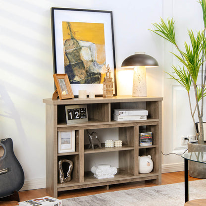 Wood Corner Universal TV Stand with Storage Cabinets and Adjustable Shelves-Natural