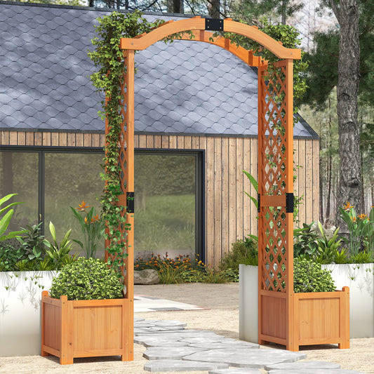 201 cm Tall Wood Garden Arbor with Planter Boxes for Climbing Plants-Yellow
