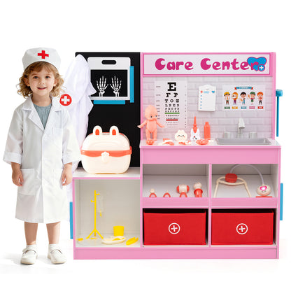 Wood Medical Center Toy Set with Examine Region and Height Measurer-Pink