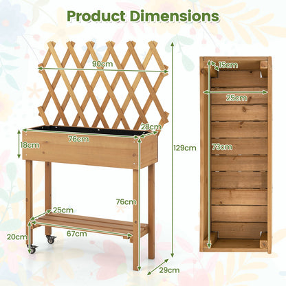 Wood Raised Garden Bed with Trellis for Climbing Plants-Natural