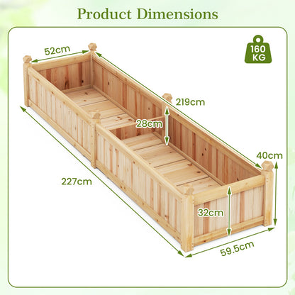 Wood Raised Garden Bed with Divider and Drainage System-Natural