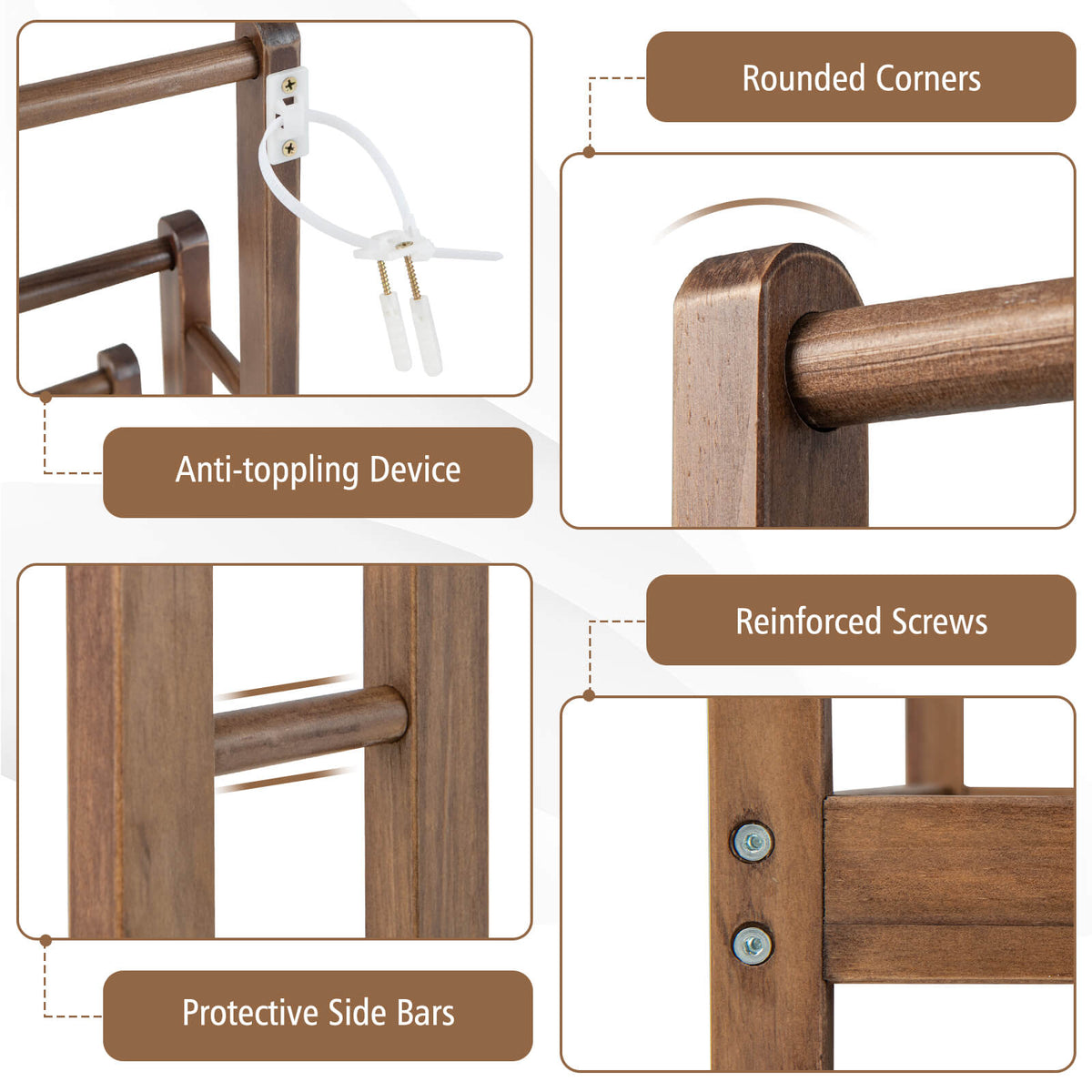 Freestanding Wood Towel Rack with 3 Individual Bars and Bottom Storage Shelf-Rustic Brown