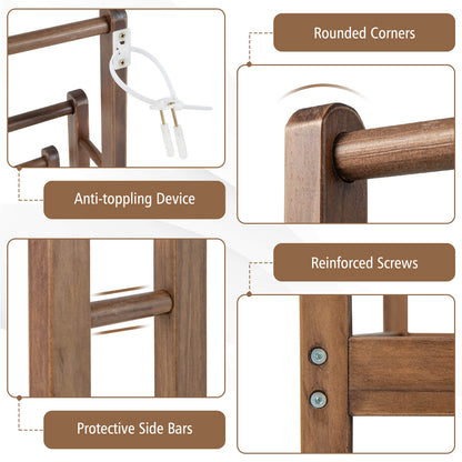 Freestanding Wood Towel Rack with 3 Individual Bars and Bottom Storage Shelf-Rustic Brown