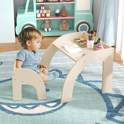 Wooded Toddler Kids Desk and Chair Set with Proper Height-White