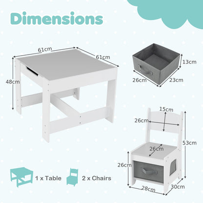 Wooden Activity Table with 2 Seats and Detachable Dual-Sided Tabletop-Grey