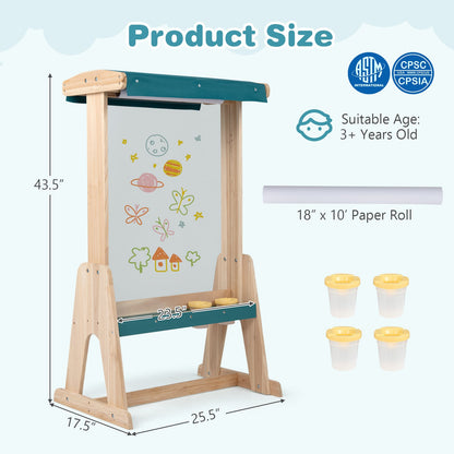 Wooden Art Easel for Kids with Transparent Board Paint Cups for Indoor Outdoor-Natural