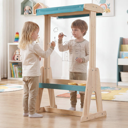 Wooden Art Easel for Kids with Transparent Board Paint Cups for Indoor Outdoor-Natural