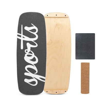 Wooden Balance Board Trainer with Cork Roller Stoppers Felt Mat-Black