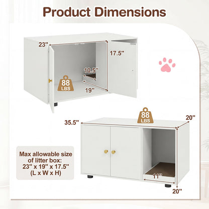 Wooden Cat Litter Box Enclosure Hidden Litter Box Furniture with Scratching Board-White