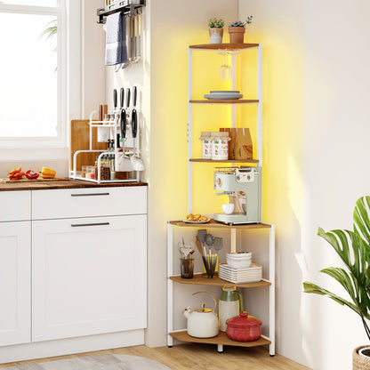 Wooden Corner Shelf with Storage Shelves for Living Room-Natural
