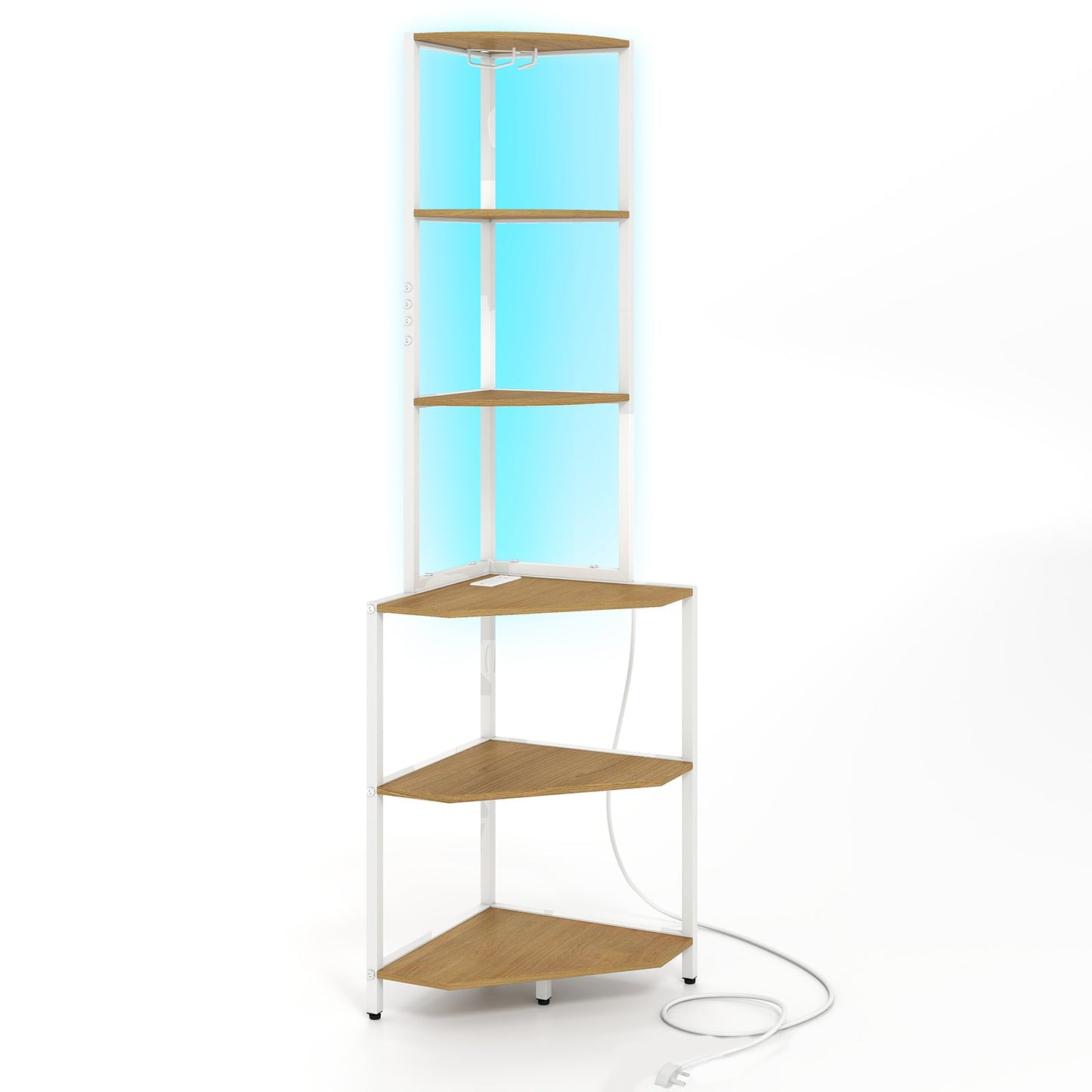 Wooden Corner Shelf with Storage Shelves for Living Room-Natural