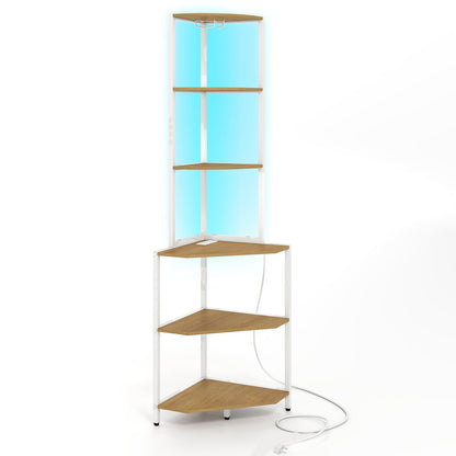 Wooden Corner Shelf with Storage Shelves for Living Room-Natural