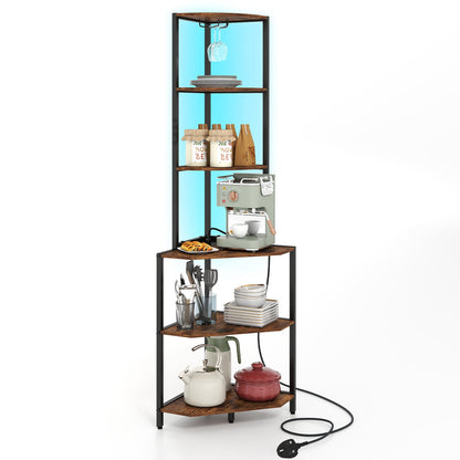 Wooden Corner Shelf with Storage Shelves for Living Room-Rustic Brown