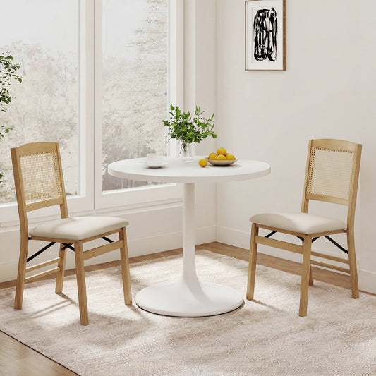 Wooden Folding Chairs Set of 2 with Linen Padded Seat-Natural