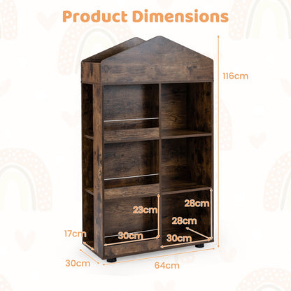 Wooden Kids Bookshelf and Toy Storage with Multiple Compartments-Coffee