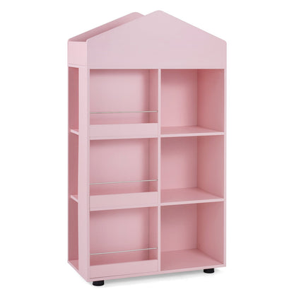 Wooden Kids Bookshelf and Toy Storage with Multiple Compartments-Pink