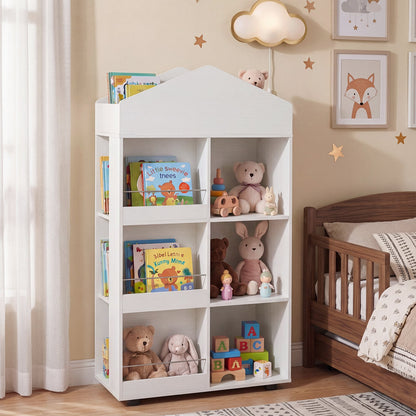 Wooden Kids Bookshelf and Toy Storage with Multiple Compartments-White