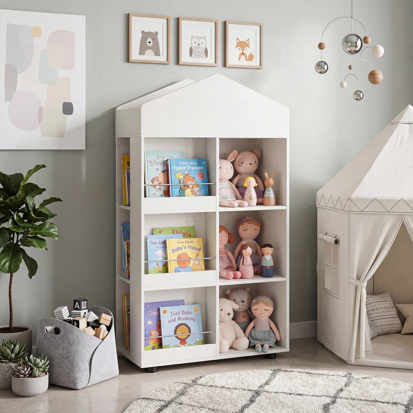 Wooden Kids Bookshelf and Toy Storage with Multiple Compartments-White