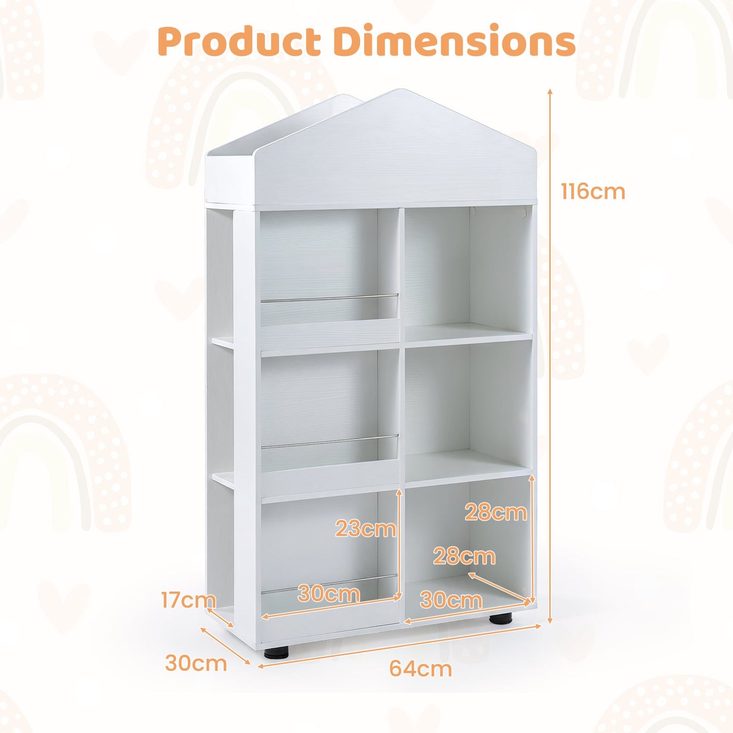 Wooden Kids Bookshelf and Toy Storage with Multiple Compartments-White