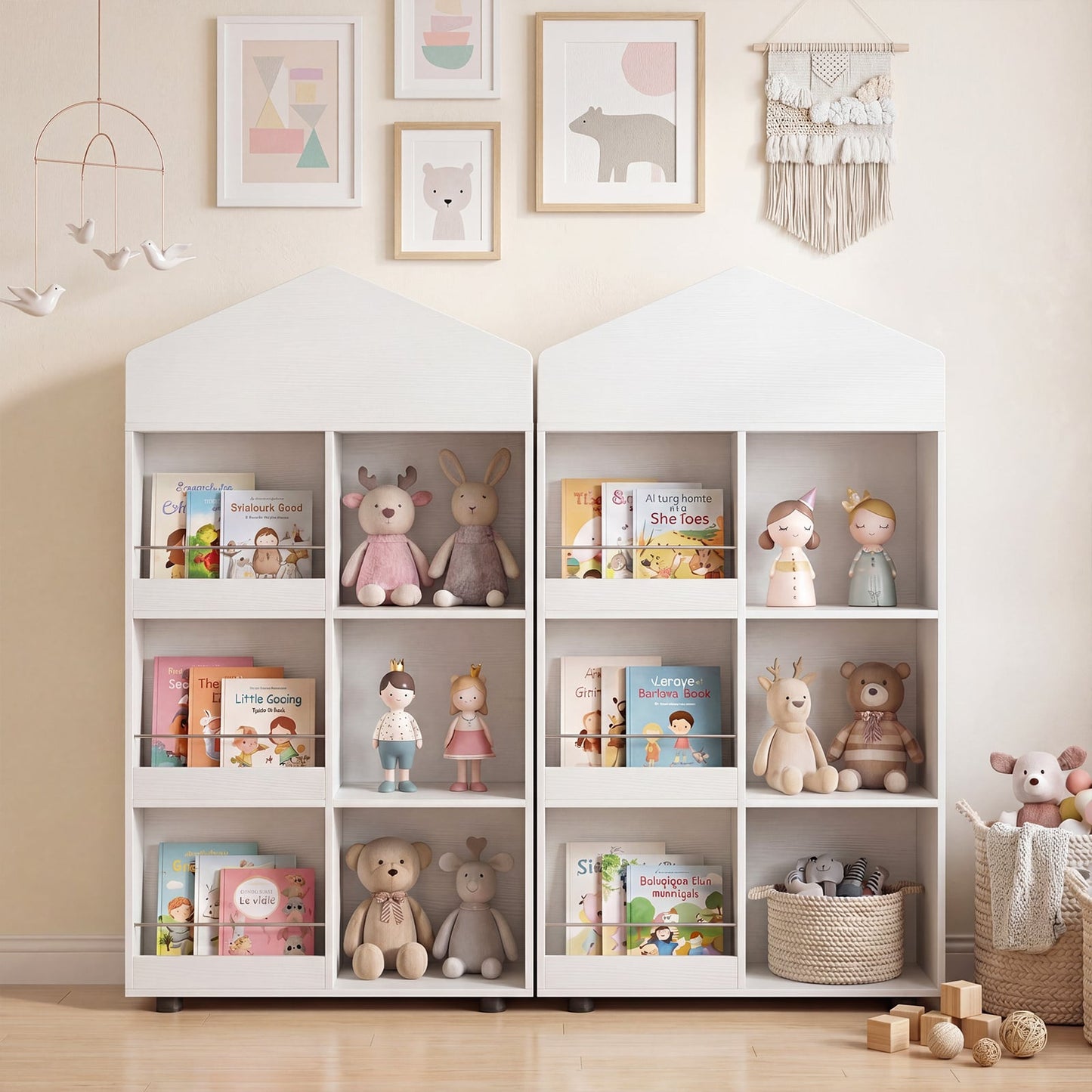 Wooden Kids Bookshelf and Toy Storage with Multiple Compartments-White