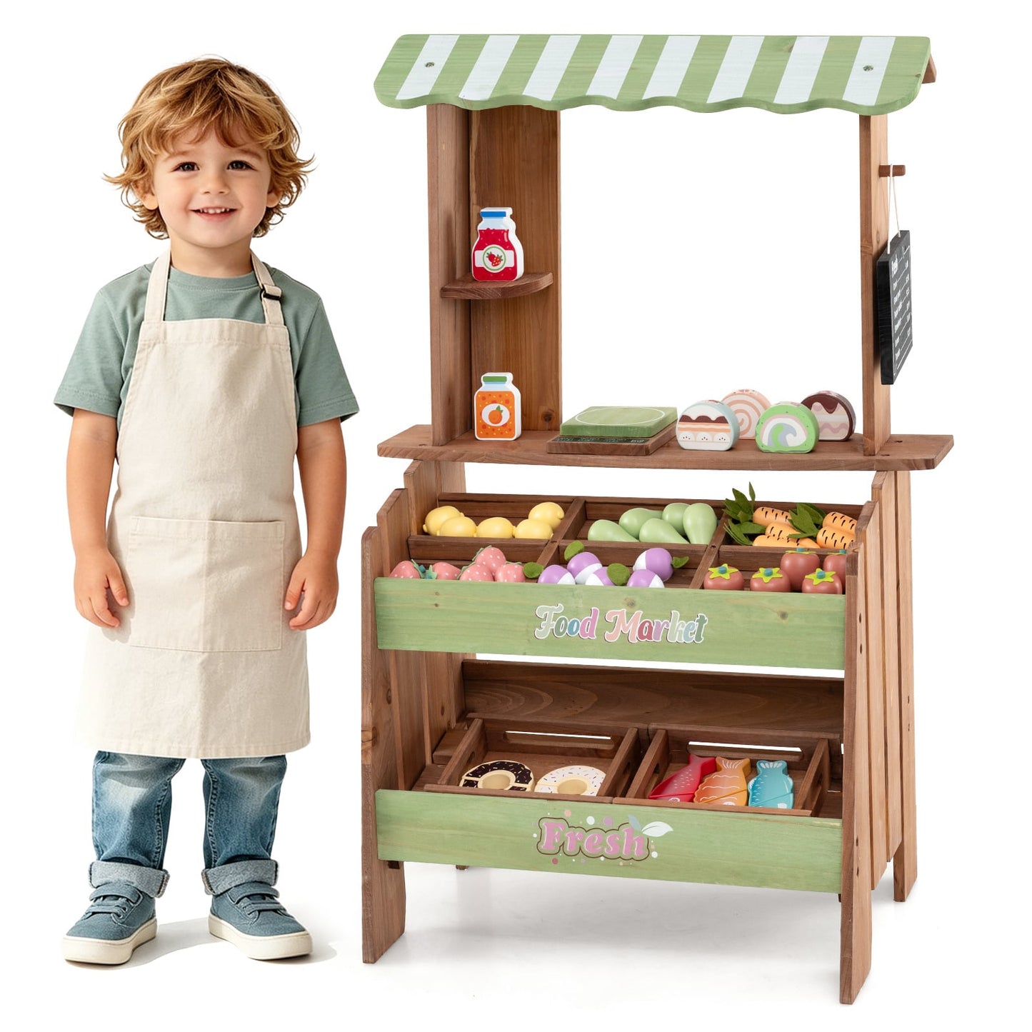Wooden Kids Grocery Store Playset with Chalkboard
