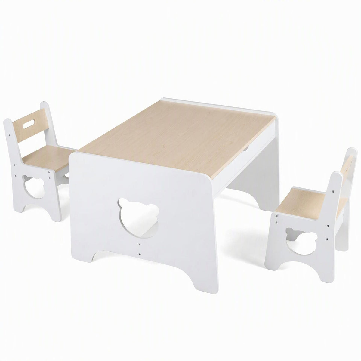 Wooden Kids Table and 2 Chair Set Ages 3-6 Bear-Themed Toddler Activity Desk-Natural