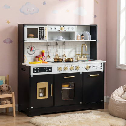 Wooden Kitchen Playset with Realistic Lights and Sounds-Black