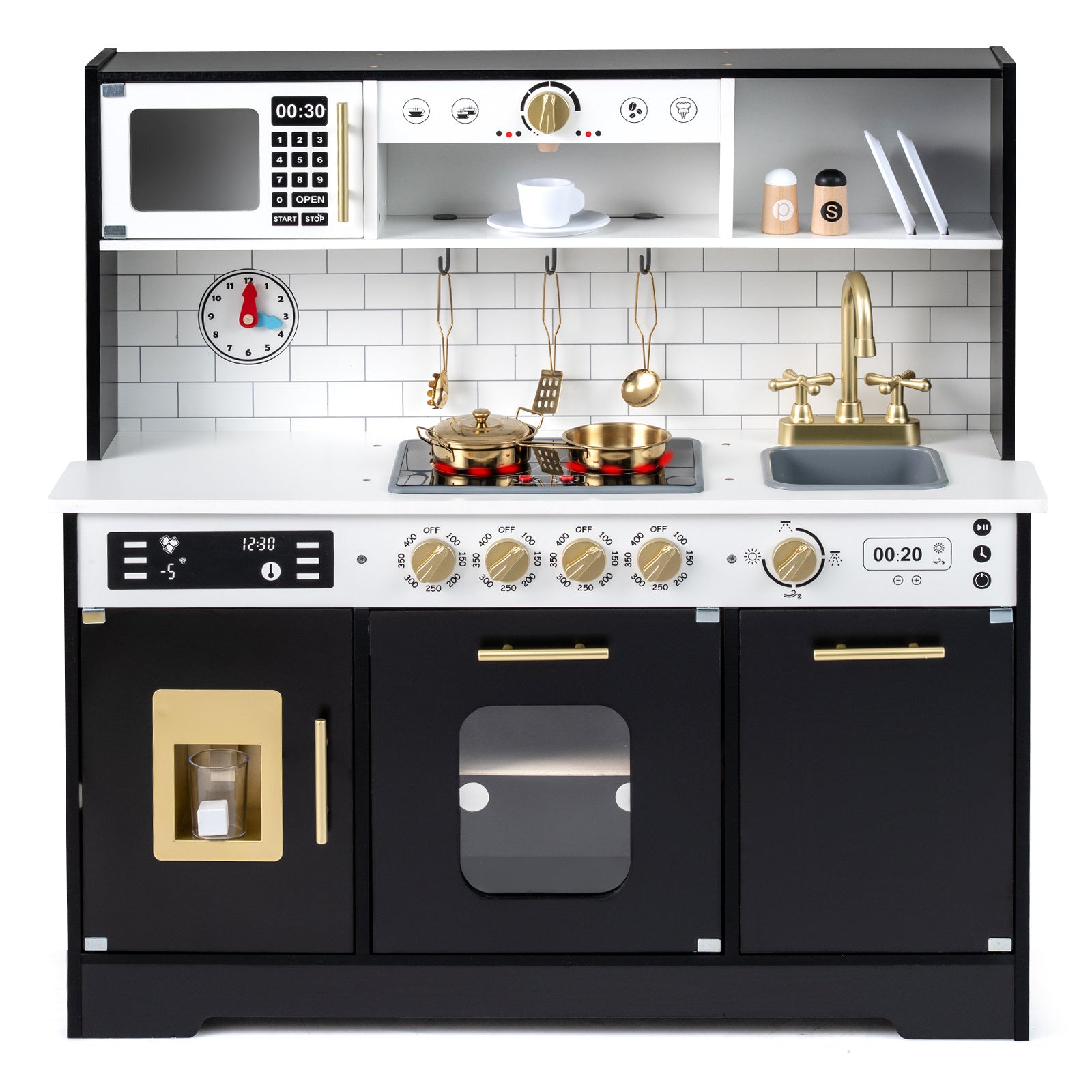 Wooden Kitchen Playset with Realistic Lights and Sounds-Black