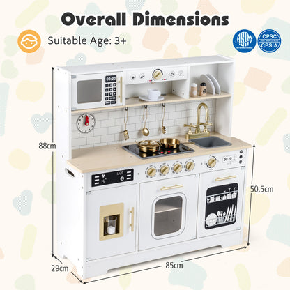 Wooden Kitchen Playset with Realistic Lights and Sounds-White