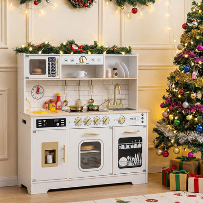 Wooden Kitchen Playset with Realistic Lights and Sounds-White