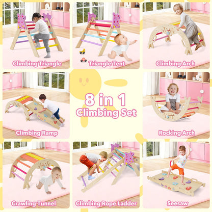 Wooden Montessori Climbing Set with Climbing Rope and Ladder-Colourful
