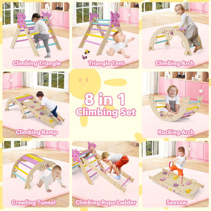 Wooden Montessori Climbing Set with Climbing Rope and Ladder-Macaron