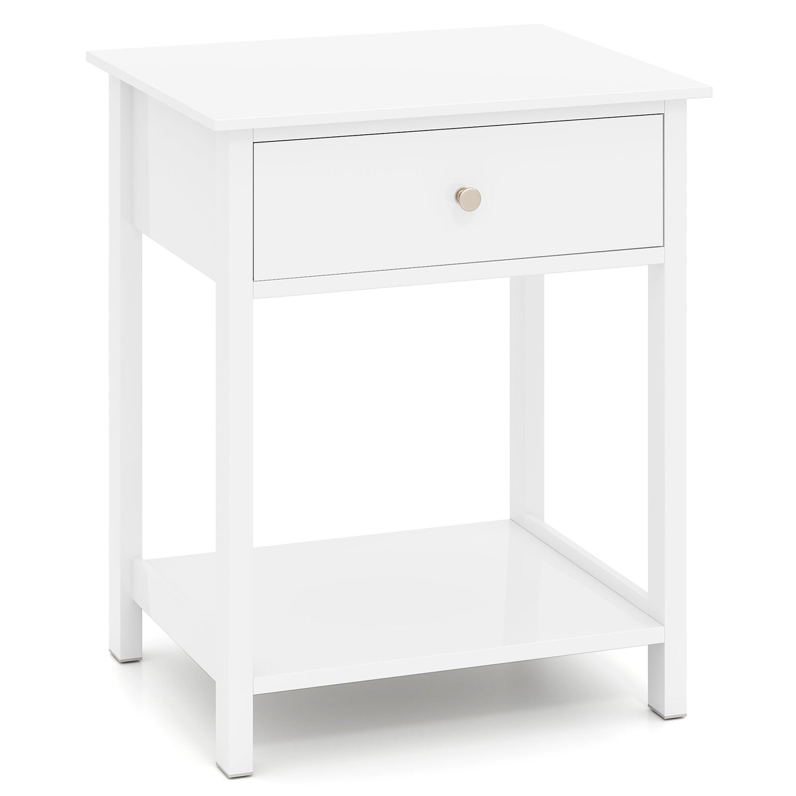 Wooden Nightstand with Drawer and Storage Shelf-White