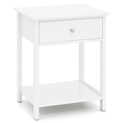 Wooden Nightstand with Drawer and Storage Shelf-White