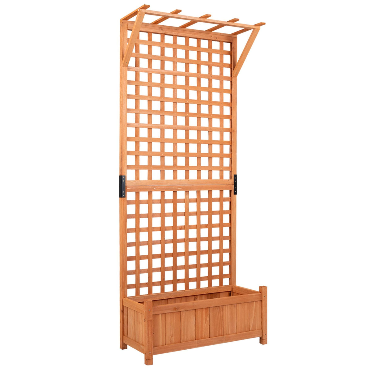 Wooden Planter Container Raised Garden Bed with Arch Trellis-Orange