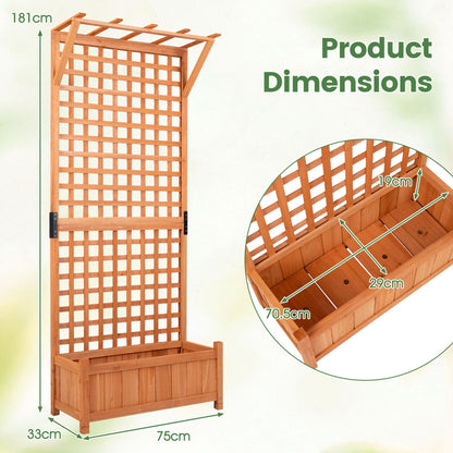 Wooden Planter Container Raised Garden Bed with Arch Trellis-Orange