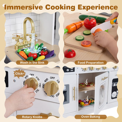 Wooden Pretend Toy Kitchen with Realistic Lights and Sounds-White